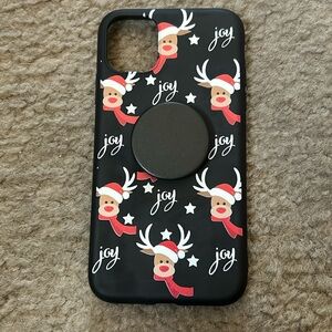 Used - iPhone 11 case with pop socket - Christmas Reindeer and Joy design.